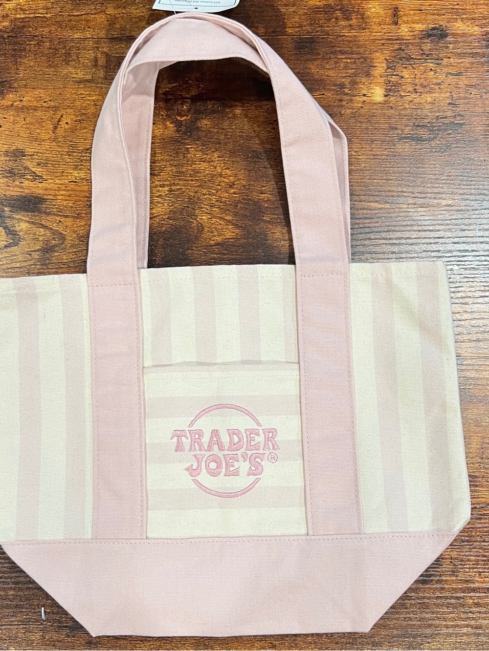 Viral Trader Joes Pink Stripe Canvas Tote Bag - hand embroidered / hand painted - Picture 2 of 7